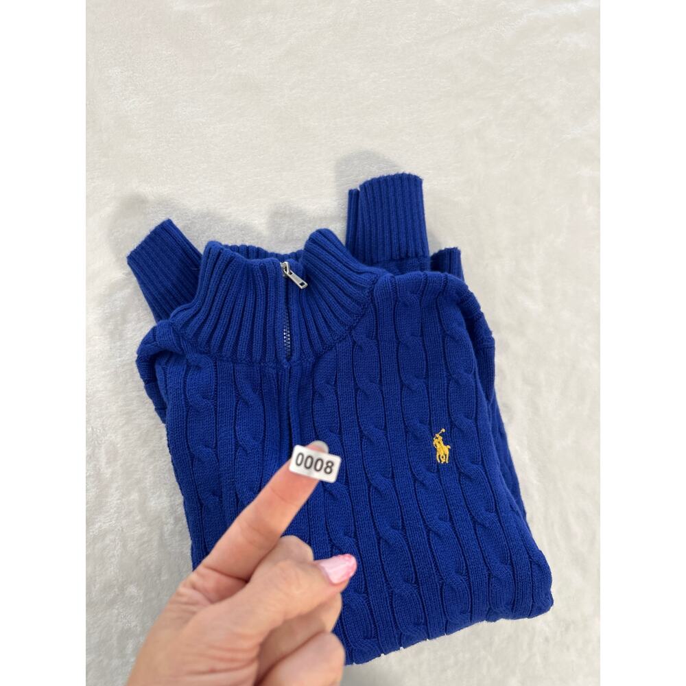 Polo Ralph Lauren Boy's XL Blue Knit Quarter Zip Sweater with Yellow Stripes XC! - Picture 8 of 8
